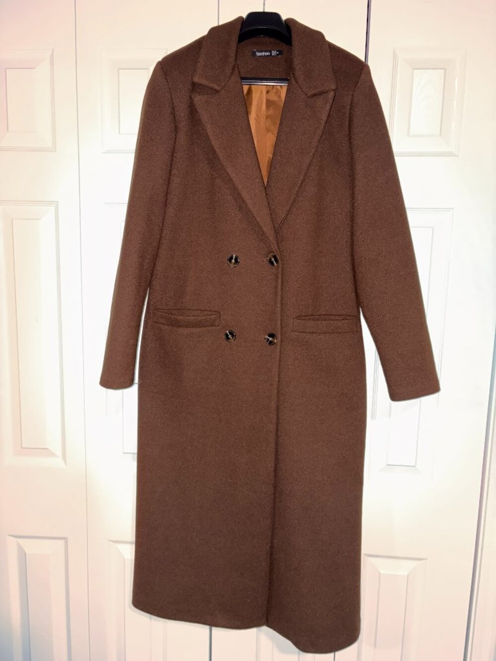 Brown Double Breasted Wool Look Maxi Coat 4 Tall